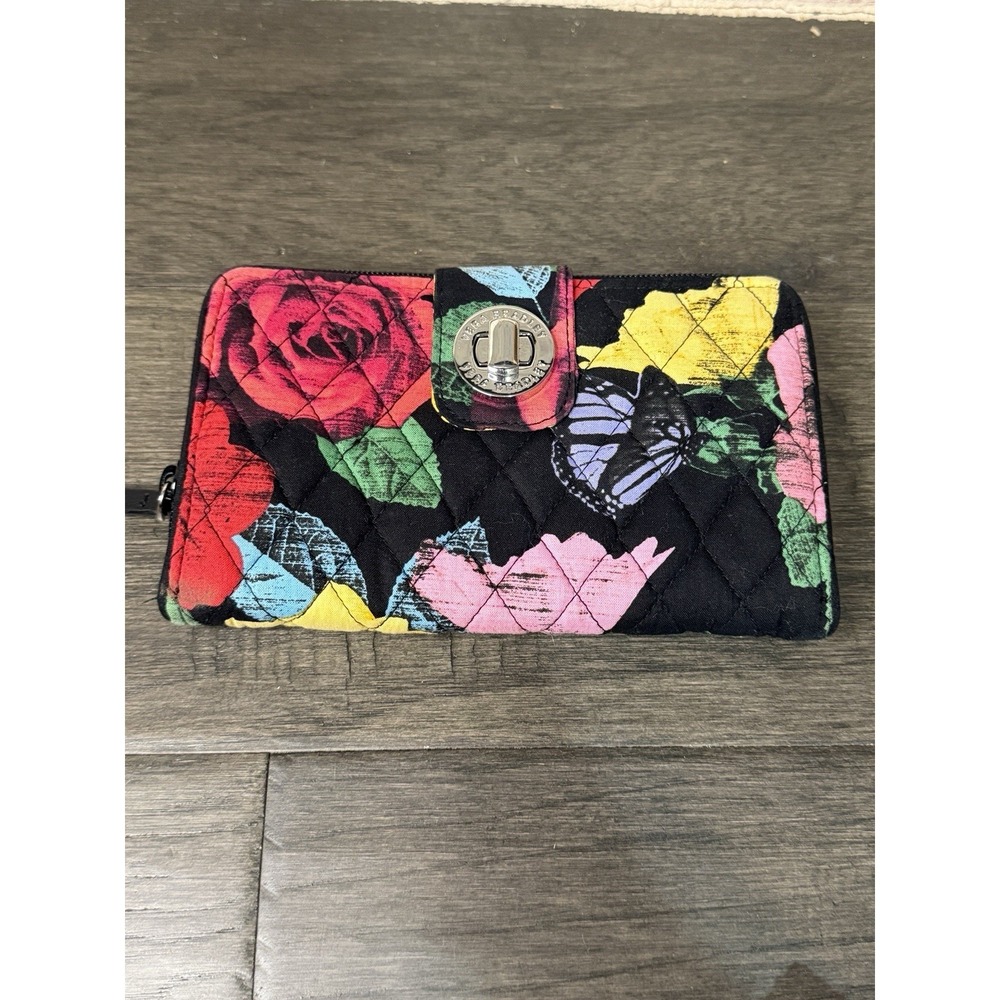 VERA BRADLEY RFID Turnlock Wallet HAVANA ROISE TURN LOCK Clutch‎